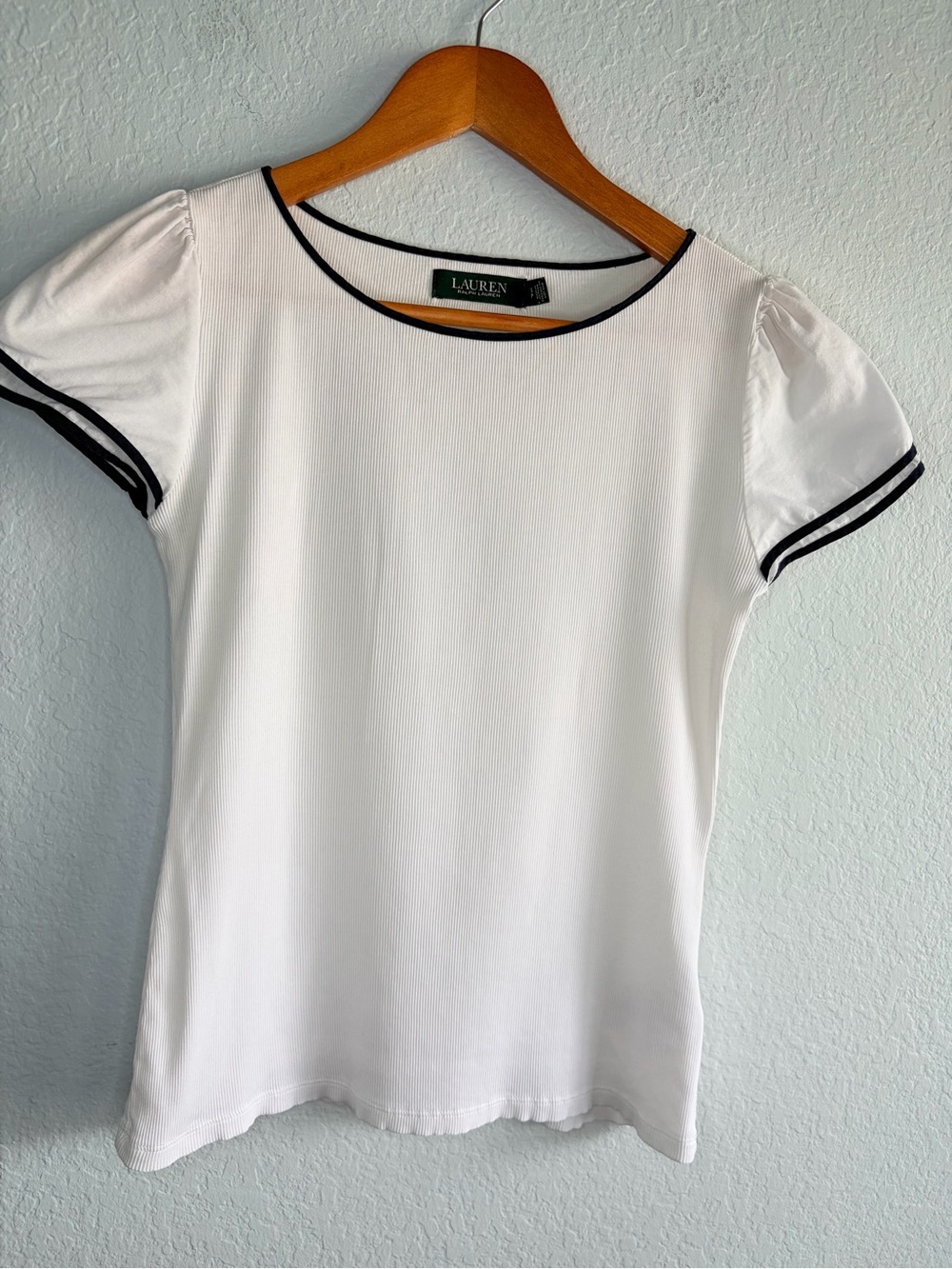 Ralph Lauren White Short Sleeve Tee with Black Trim, Size PS